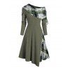 Robe Moulante Asymétrique Jointive à Carreaux Boutonnée à Epaule Dénudée - Vert profond XXL | US 14