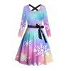 Robe de Noël Ceinturée Croisée Flocon de Neige Imprimée Manches Longues à Col Rond - multicolor A S | US 4