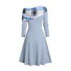 Robe Moulante Asymétrique Jointive à Carreaux Boutonnée à Epaule Dénudée - Bleu clair S | US 4