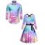 Christmas Snowflake Colorful Print Belted Dress And Button Up Long Sleeve Shirt Matching Outfit - multicolor A S | US 4