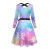 Christmas Snowflake Colorful Print Belted Dress And Button Up Long Sleeve Shirt Matching Outfit - multicolor A S | US 4