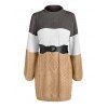 Faux Fur Liner Drop Shoulder Long Coat And Colorblock Cable Knit Sweater Dress Lace Up Over The Knee Boots Outfit - café lumière S | US 4