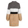 Faux Fur Liner Drop Shoulder Long Coat And Colorblock Cable Knit Sweater Dress Lace Up Over The Knee Boots Outfit - café lumière S | US 4