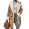 Faux Fur Liner Drop Shoulder Long Coat And Colorblock Cable Knit Sweater Dress Lace Up Over The Knee Boots Outfit - café lumière S | US 4