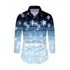 Christmas Ombre Snowflake Print Crisscross Bowknot Belted Dress and Long Sleeve Turn Down Collar Shirt Outfit - Bleu S | US 4