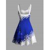 Robe de Soirée Volantée Imprimé Flocon de Neige et Clochette de Noël - Bleu XXXXL | US 18