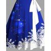 Robe de Soirée Volantée Imprimé Flocon de Neige et Clochette de Noël - Bleu XXXXL | US 18