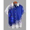 Men's Christmas Snowflake Contrast Print Roll Up Sleeve Shirt Button Up Short Sleeve Casual Shirt - BLUE S