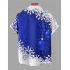 Men's Christmas Snowflake Contrast Print Roll Up Sleeve Shirt Button Up Short Sleeve Casual Shirt - BLUE S