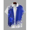 Men's Christmas Snowflake Contrast Print Roll Up Sleeve Shirt Button Up Short Sleeve Casual Shirt - BLUE S