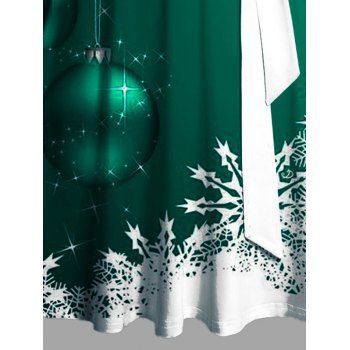 Christmas Sweetheart Neck Snowflake Bell Contrast Print Ruched Bust Tank Belt Festival Dress