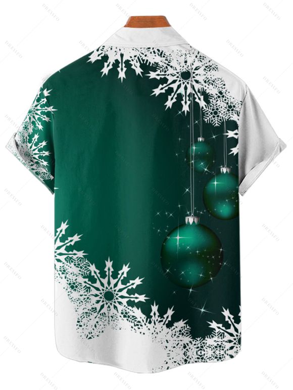 Chemise Décontractée Flocon de Neige de Noël Imprimé Boutonnée à Manches Courtes - Vert profond XL