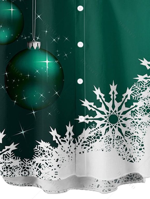 Chemise Décontractée Flocon de Neige de Noël Imprimé Boutonnée à Manches Courtes - Vert profond XL