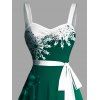 Robe de Soirée Volantée Imprimé Flocon de Neige et Clochette de Noël - Vert profond S | US 4