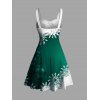 Robe de Soirée Volantée Imprimé Flocon de Neige et Clochette de Noël - Vert profond S | US 4