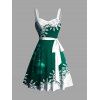 Christmas Sweetheart Neck Snowflake Bell Contrast Print Ruched Bust Tank Belt Festival Dress