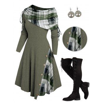 slim fit dress slacks Green Flannel Plaid Tatum Mini Dress Medium