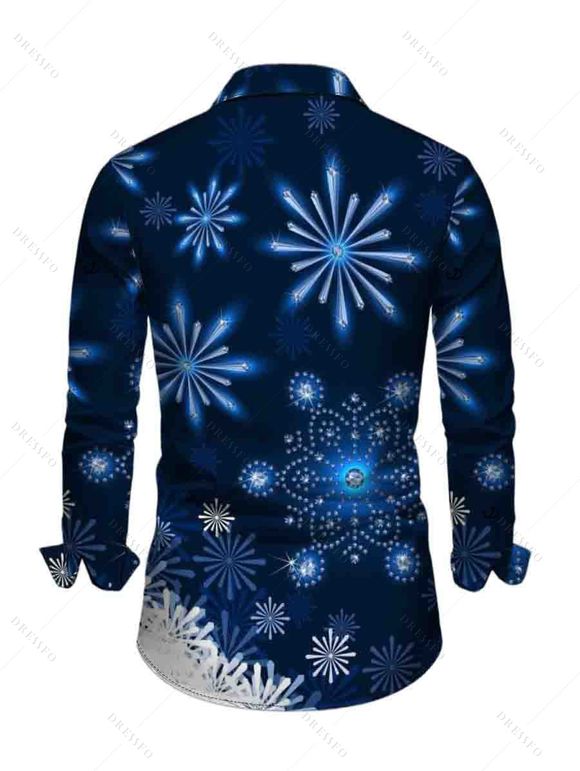 Christmas Snowflake Print Crisscross Belted Dress And Button Up Long Sleeve Shirt Matching Outfit - Bleu profond S | US 4