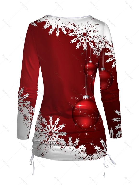 T-shirt Flocon de Neige de Noël Imprimé à Manches Longues à Col Bénitier Deux Pièces - Rouge M | US 6