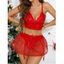 Ensemble de Lingerie en Maille Transparente à Col Plongeant et de Jarretière - Rouge S | US 4