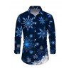 Chemise de Noël Boutonnée Flocon de Neige Imprimé Manches Longues à Col Relevé - Bleu profond S