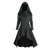 Manteau à Capuche Long Gothique Zippé Oblique à Bretelle Bouclée à Œillet - Noir S | US 4