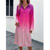 Robe Chemise Mi-longue Boutonnée Ombrée à Manches Raglan à Col Rabattu - Rose clair S | US 4