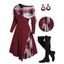 Plaid Patchwork Off The Shoulder Cinched Asymmetric Dress And Lace Up Over The Knee Boots Snowflake Drop Earrings Outfit - Rouge foncé S | US 4