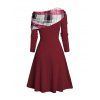 Plaid Patchwork Off The Shoulder Cinched Asymmetric Dress And Lace Up Over The Knee Boots Snowflake Drop Earrings Outfit - Rouge foncé S | US 4