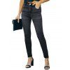 Skew Collar Buckle Strap Lace Panel Asymmetric Hem Top And Dark Wash Zip Fly Pencil Jeans Chunky Heel Faux Fur Lined Boots Hollow Out Drop Earrings Outfit - Gris S | US 4