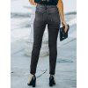 Skew Collar Buckle Strap Lace Panel Asymmetric Hem Top And Dark Wash Zip Fly Pencil Jeans Chunky Heel Faux Fur Lined Boots Hollow Out Drop Earrings Outfit - Gris S | US 4