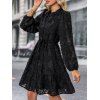 Robe de Soirée Fourreau Superposée Fleurie en Maille Taille Nouée à Manches Lognues - Noir S | US 4