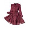 Robe de Soirée Fourreau Superposée Fleurie en Maille Taille Nouée à Manches Lognues - Rouge foncé M | US 6