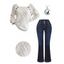 Cable Knit Mock Button Raglan Sleeve Sweater And Leaf Embroidery Zip Fly Jeans Moon Cat Chain Necklace Outfit - Blanc S | US 4