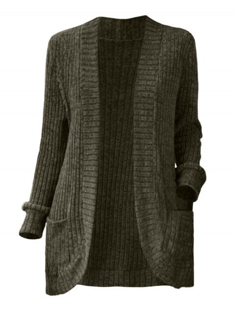 Cardigan avec Poche à Brodure Côtelée en Couleur Unie