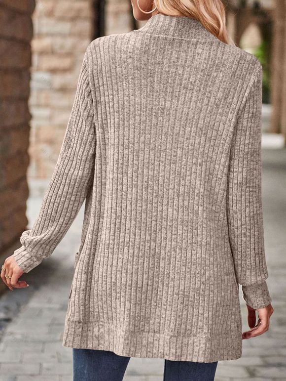 Cardigan avec Poche à Brodure Côtelée en Couleur Unie - café lumière XXL | US 12