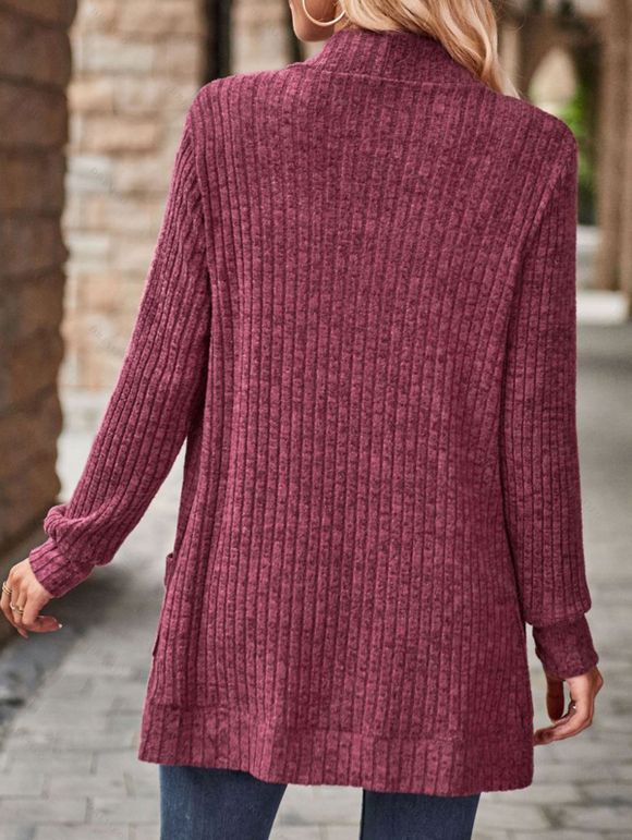 Cardigan avec Poche à Brodure Côtelée en Couleur Unie - Rouge foncé XL | US 10