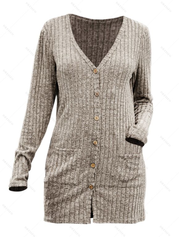 Cardigan Chiné Boutonné avec Poche à Manches Longues - café lumière S | US 4