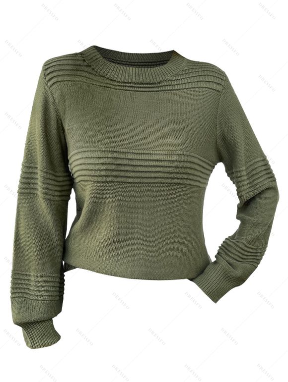 Pull Ras du Cou Côtelé à Manches Longues en Couleur Solide - Vert M | US 6