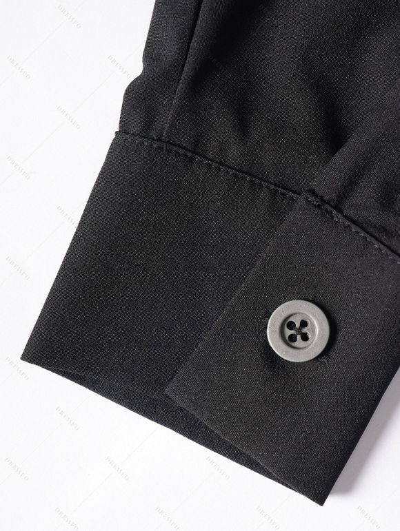 Mini Robe Ceinturée Panneau à Carreaux à Taille Haute avec Bouton - Noir XXL