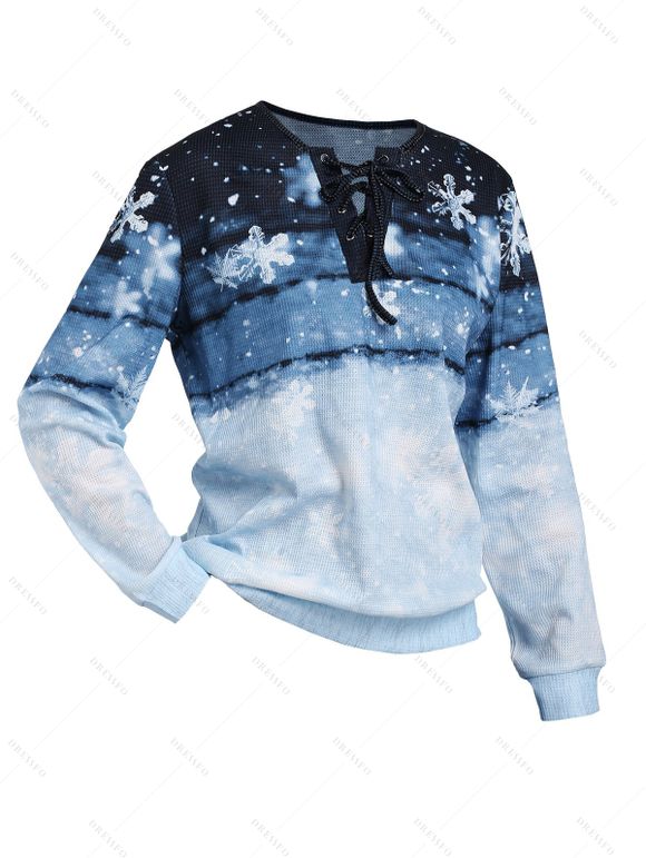 T-shirt à Manches Longues à Lacets Ombré à Motif Flocon de Neige de Noël - Bleu de Minuit XXL | US 14