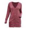 Cardigan Chiné Boutonné avec Poche à Manches Longues - Rouge foncé S | US 4