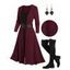 Rib Contrast Belt 2 In 1 Knit Dress and Lace Up Over The Knee Boots Heart Rose Rivet Earrings Outfit - Rouge foncé S | US 4