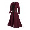 Rib Contrast Belt 2 In 1 Knit Dress and Lace Up Over The Knee Boots Heart Rose Rivet Earrings Outfit - Rouge foncé S | US 4