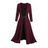 Rib Contrast Belt 2 In 1 Knit Dress and Lace Up Over The Knee Boots Heart Rose Rivet Earrings Outfit - Rouge foncé S | US 4