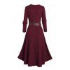 Rib Contrast Belt 2 In 1 Knit Dress and Lace Up Over The Knee Boots Heart Rose Rivet Earrings Outfit - Rouge foncé S | US 4