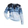 T-shirt à Manches Longues à Lacets Ombré à Motif Flocon de Neige de Noël - Bleu de Minuit XXL | US 14