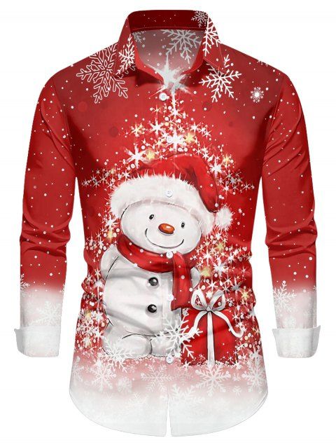 Chemise de Noël Boutonnée Flocon de Neige Mignon Imprimé à Manches Longues