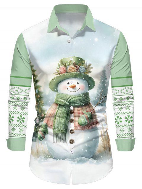 Chemise de Noël Boutonnée Flocon de Neige Mignon Imprimé à Manches Longues