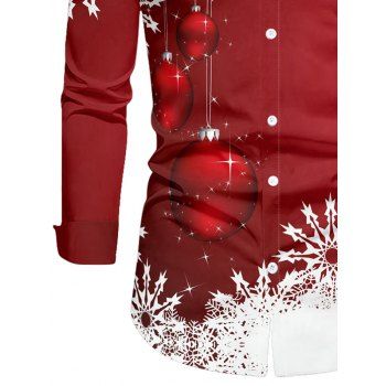 Christmas Ball Snowflake Print Long Sleeve Shirt Contrast Color Button Up Casual Shirt